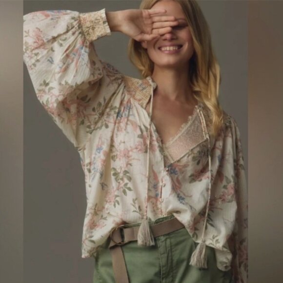 Brand New By Anthropologie Long Sleeve Smocked Lurex Top - Picture 1 of 13